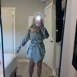 missguided satin sage green wrap blouse - size 4